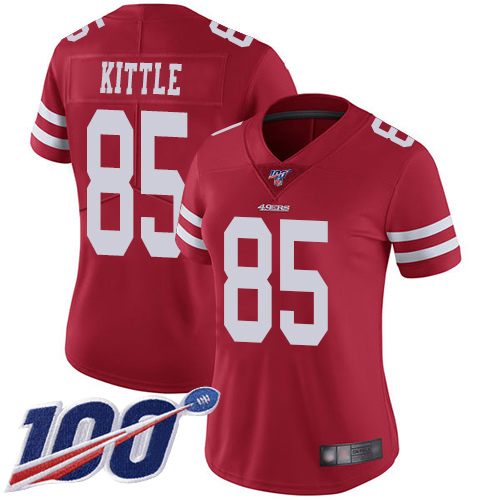 San Francisco 49ers Limited Red Women George Kittle Home NFL Jersey #85 100th Season Vapor Untouchable